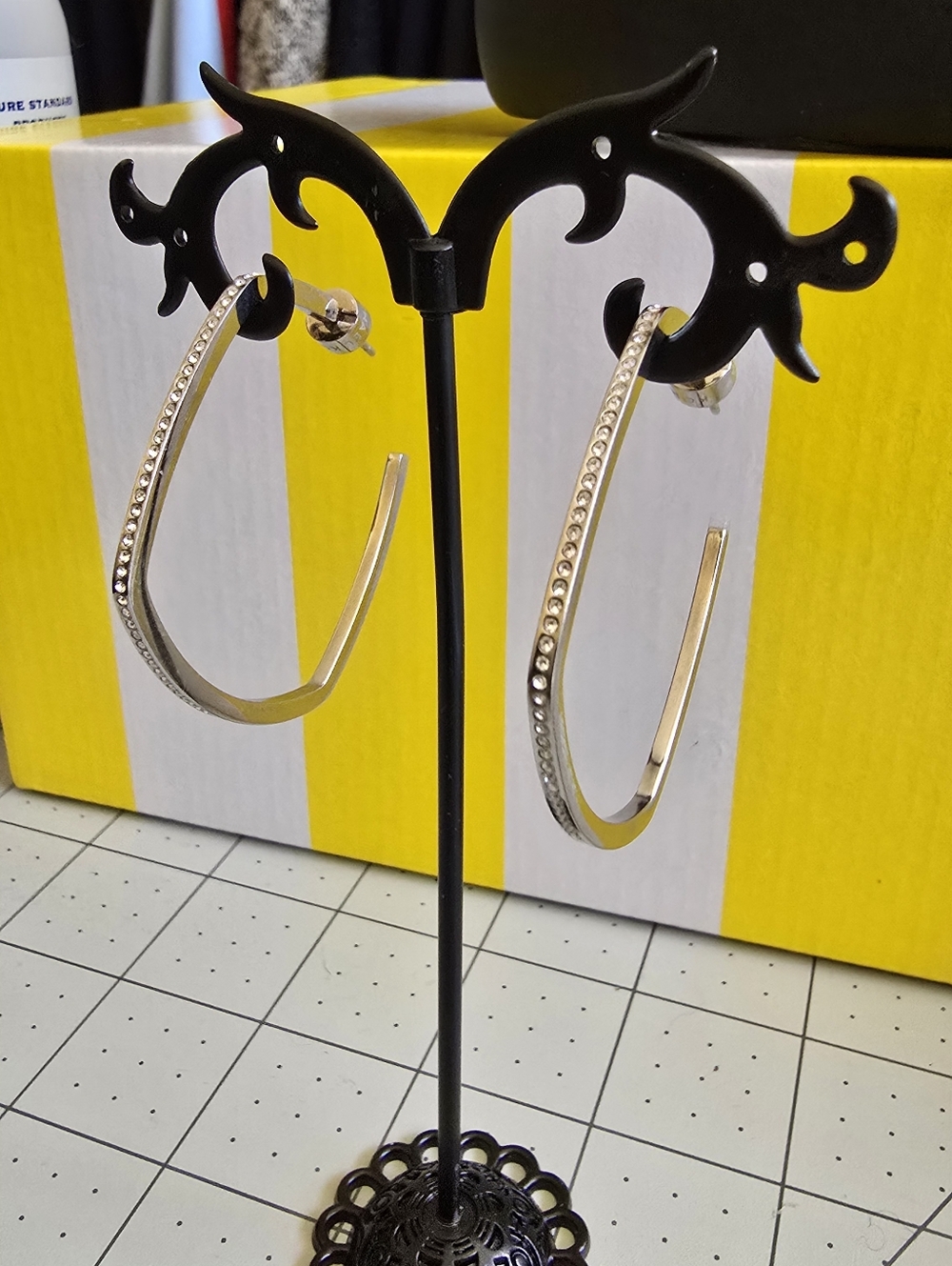 Michael Kors Silver-Tone Crystal Accent Open Hoop Earrings #923